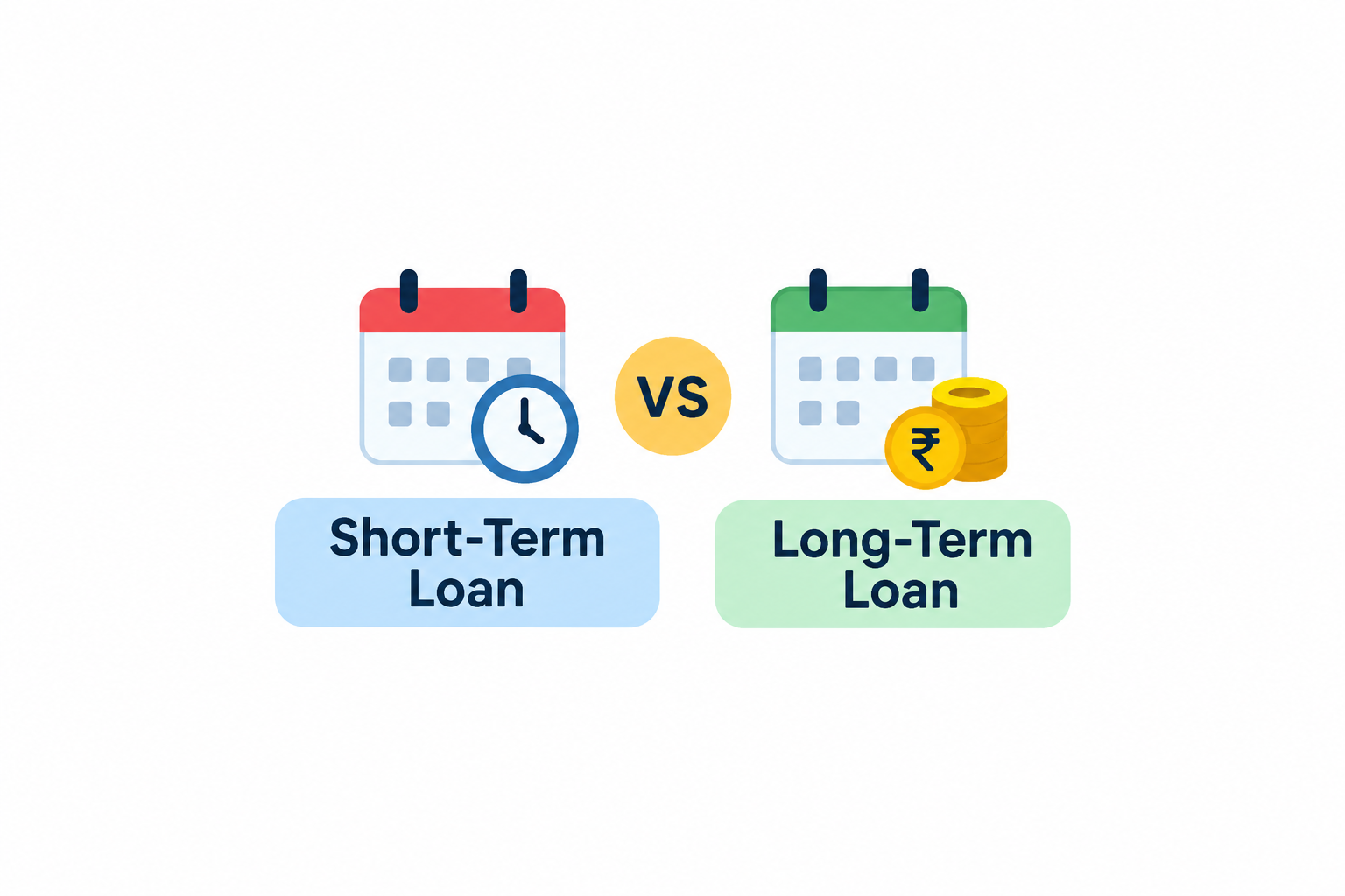 Short-term vs long-term loan comparison showing differences in repayment period, monthly EMI and total interest cost.